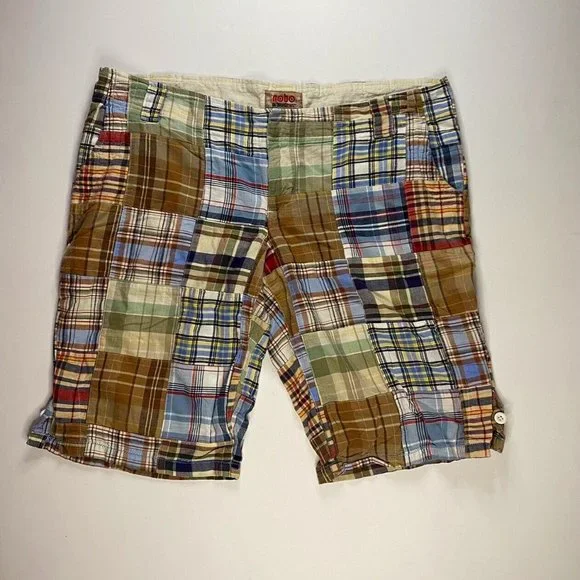 Khaki Men’s Madras Plaid Patchwork Chino Shorts Multicolor Size W 32 - Picture 1 of 7